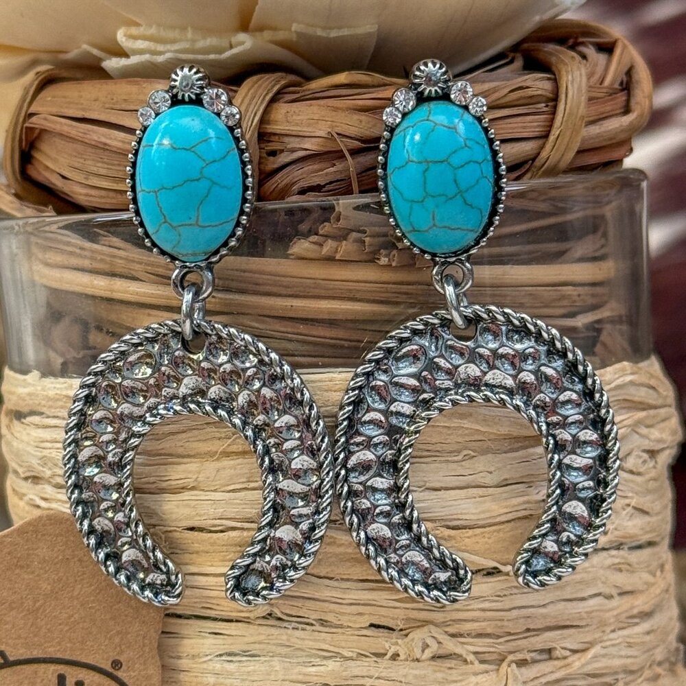 Justin Western Naja Charm Earrings – Turquoise Color & Crystal